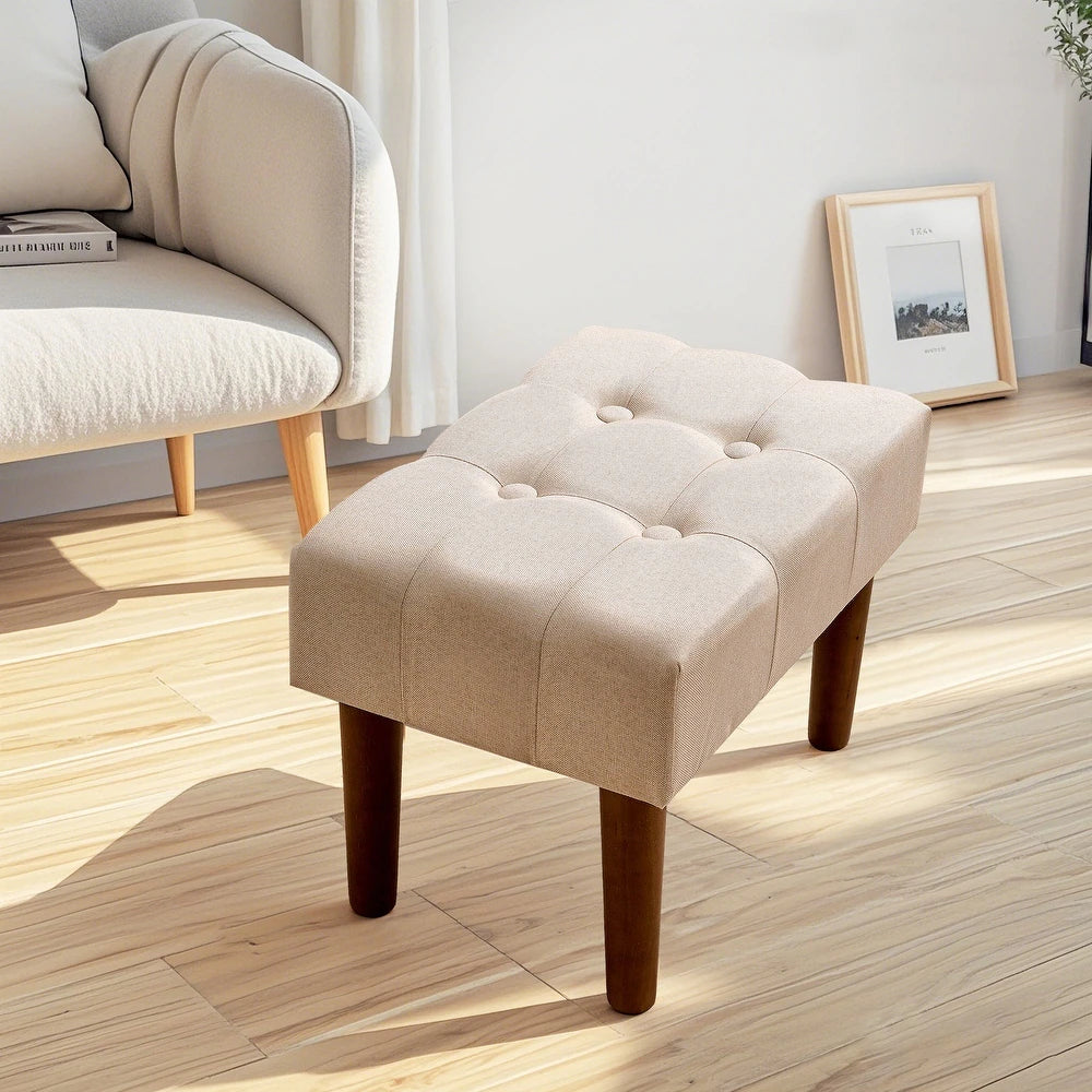 Hocker mit Holzbeinen, Leinenbezug
