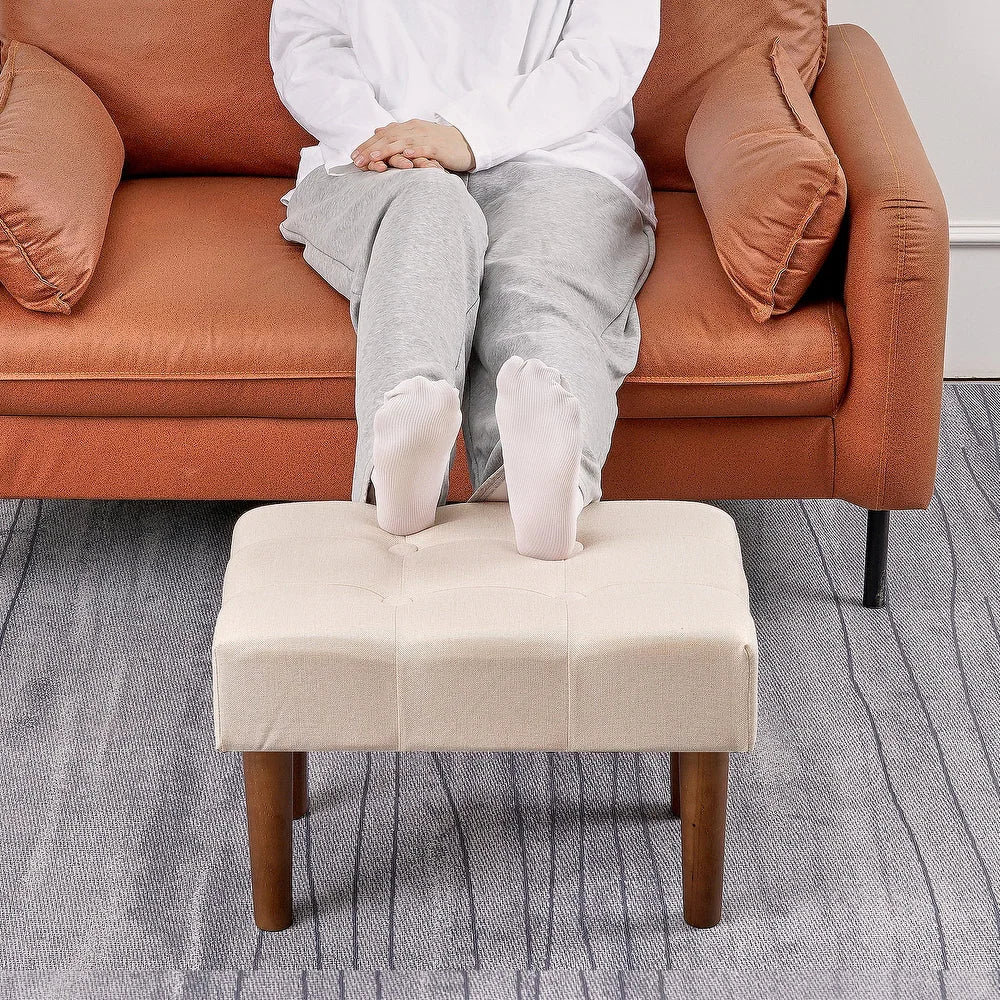 Hocker mit Holzbeinen, Leinenbezug