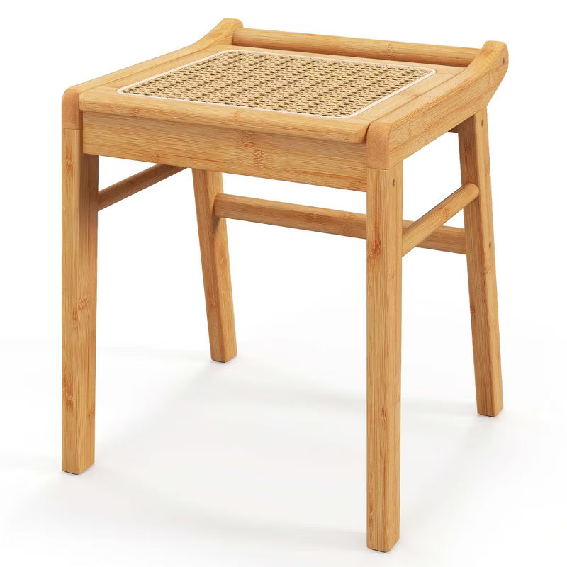 Schminkhocker aus Bambus mit Rattan-Sitzfläche